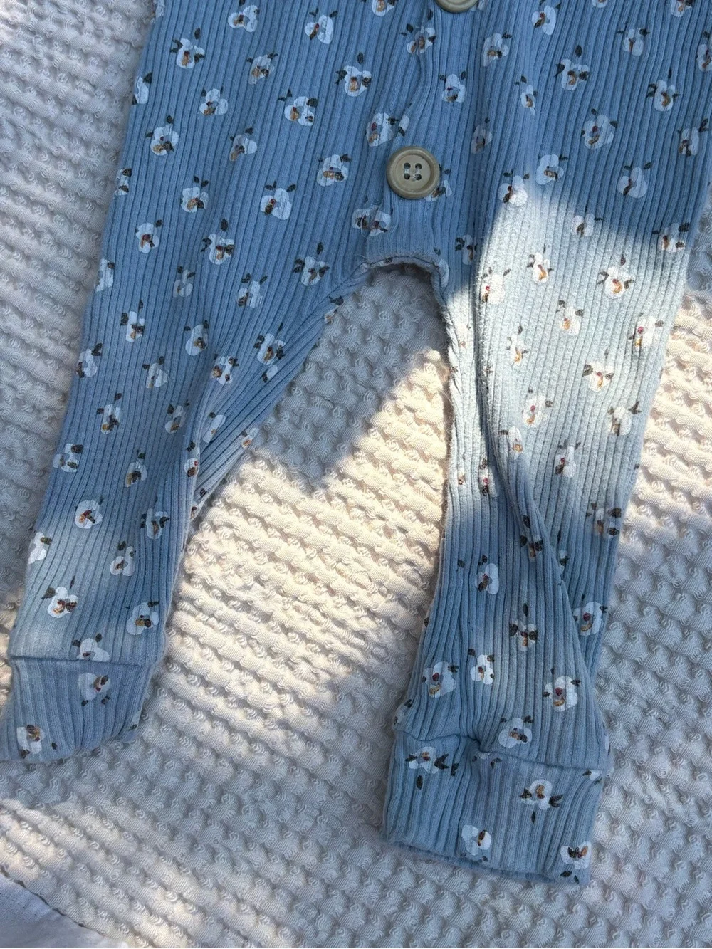 Light Blue Floral Ribbed Romper with Buttons